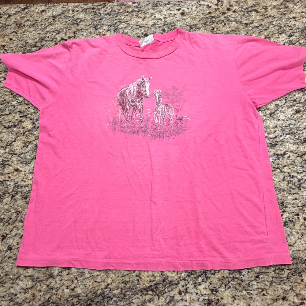 Vintage Northern Reflections Pink Horse Graphic T-Shirt Women XL